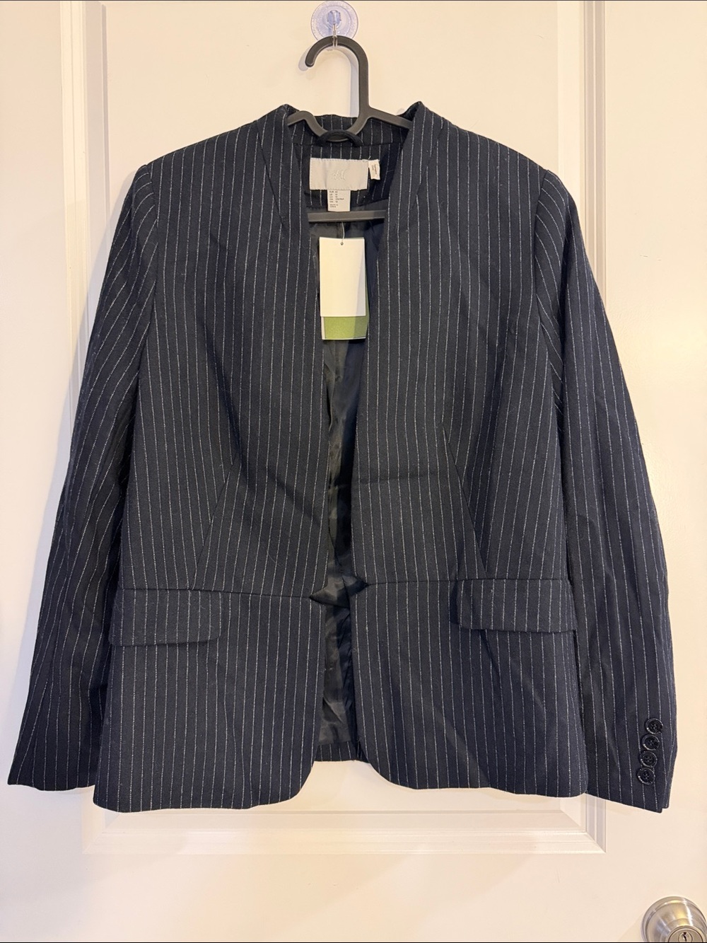 H&M Navy Blue Wool Blend Stripe Blazer - #130